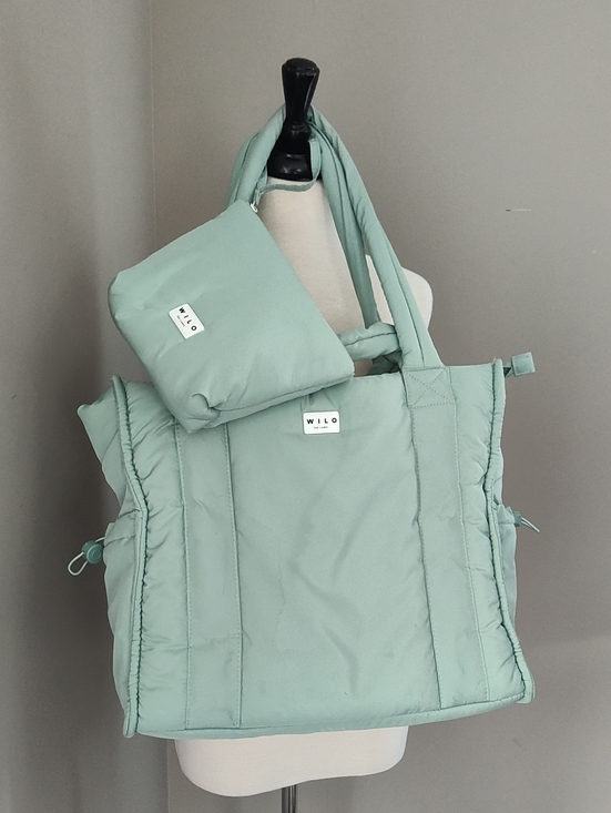 Wilo The Label Handbags - Wilo Puffy Zippered Shoulder Tote Bag in Sage Green With Extra Matching Case